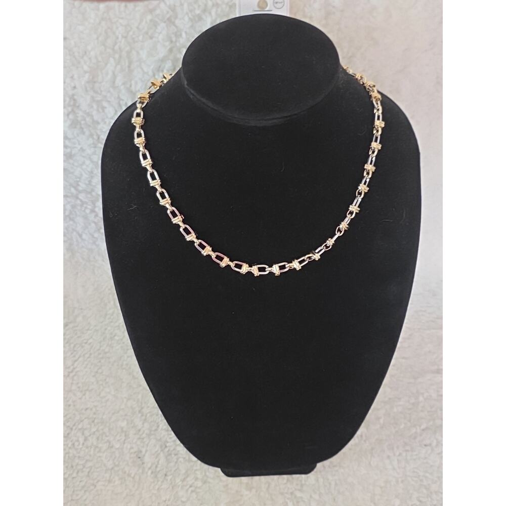 Two Tone Fancy Link Chain Necklace White Gold Dipped Mixed Metals 18"+1 NWT